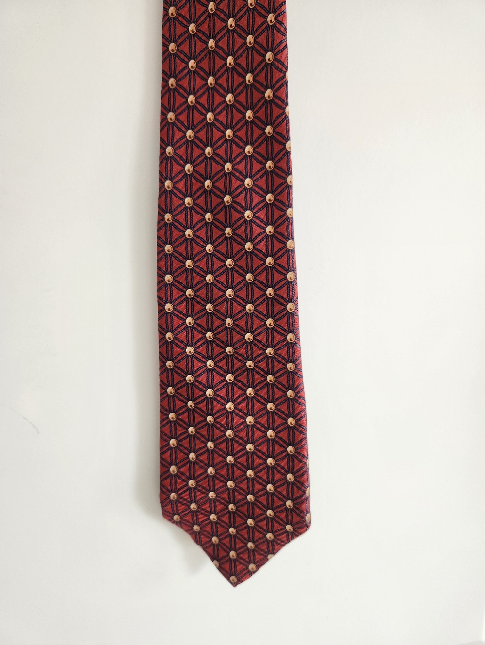 Vintage Hermes Silk Neck Tie Red Blue Geometric